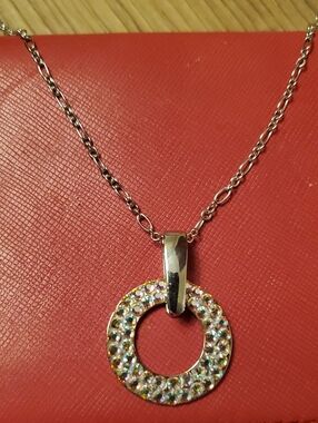 Vintage Butler Signed Silver Crystal Halo Pendant Necklace - Multicolor